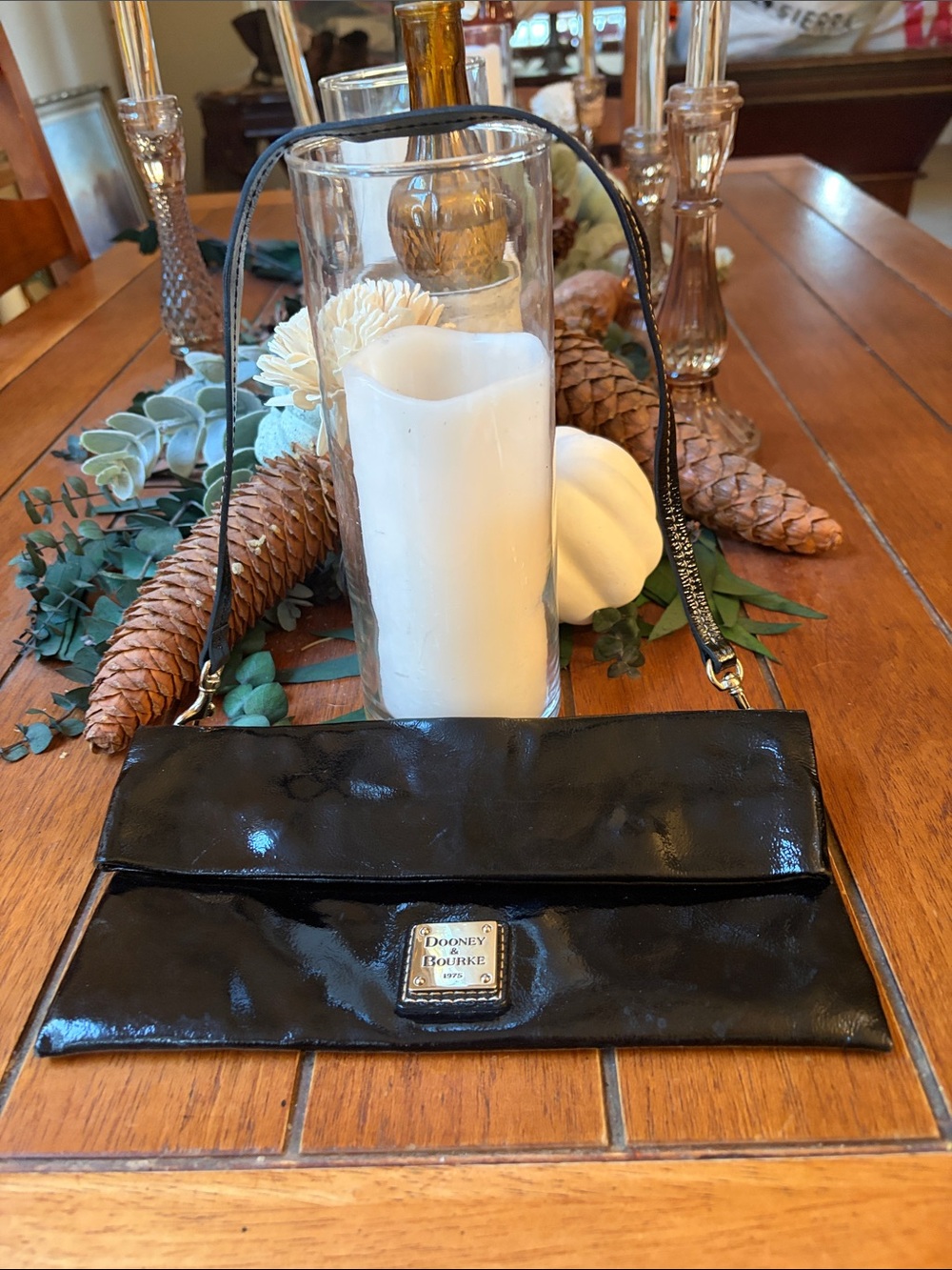 Vintage Black Douney and Burke Panted Leather clutch or shoulder purse.